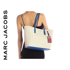 Marc Jacobs Sidekick Colorblock Tote Red White and Blue Handbag Silver & Red Tag